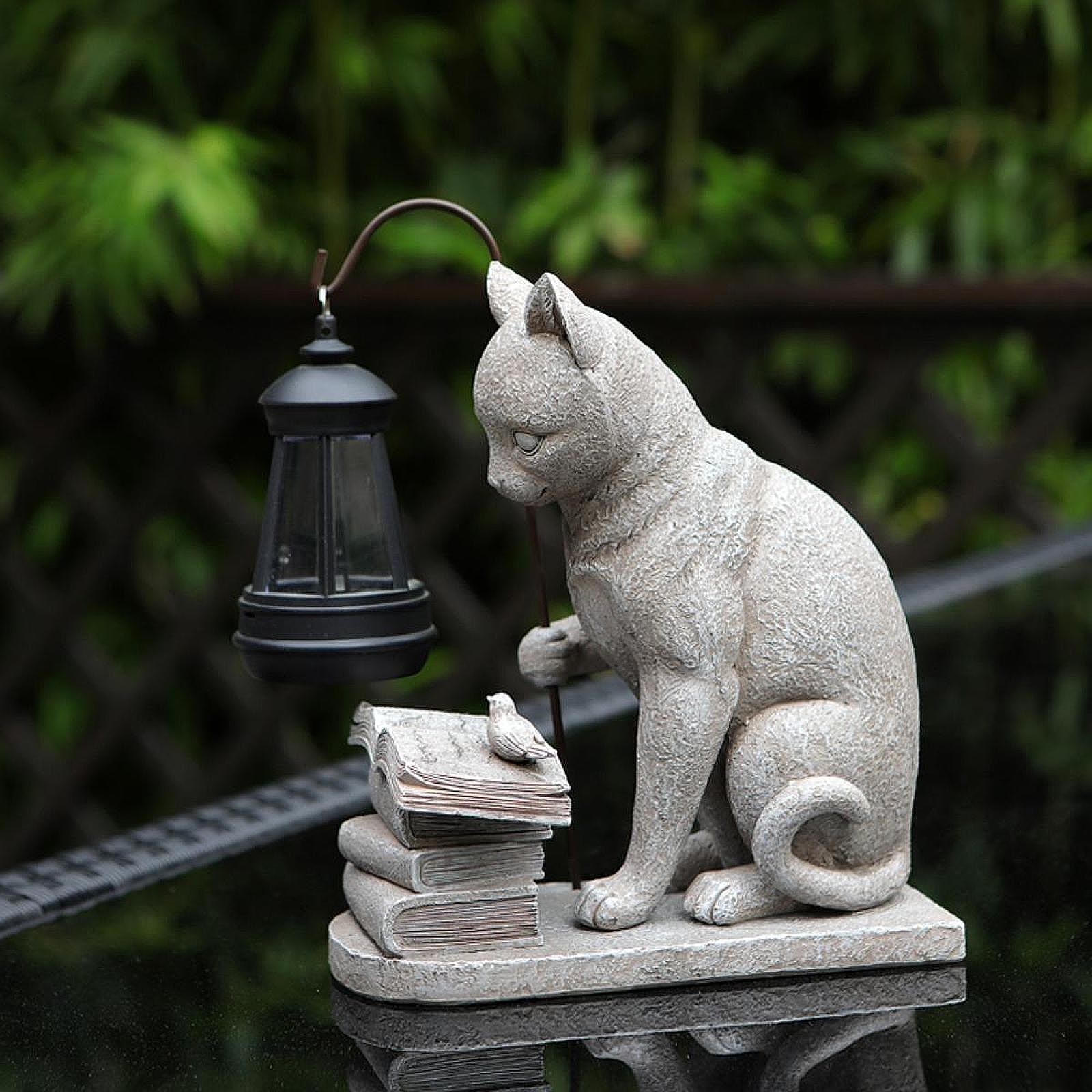 Mini estatua Solar de gato par - Outdoor Lighting Traditional reseña y precio